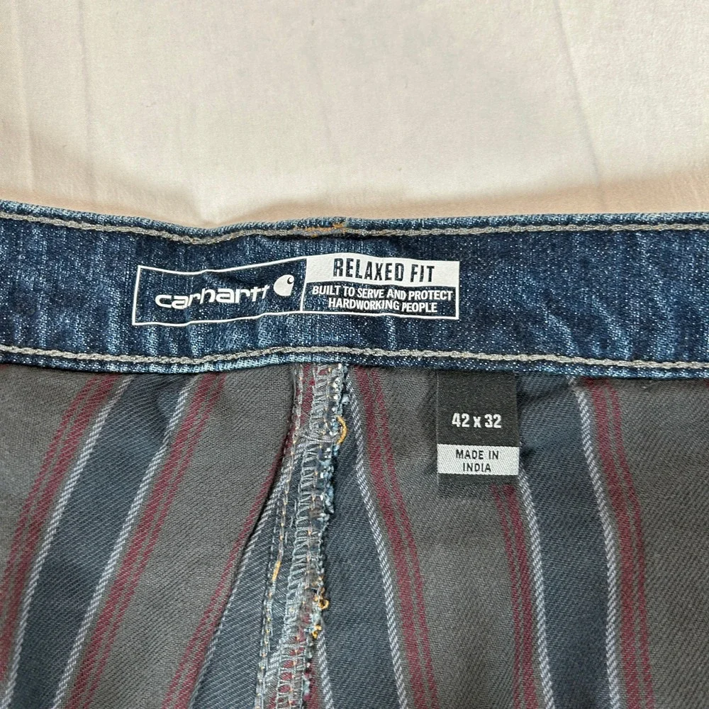 Carhartt BD4942-M Relaxed Fit Flannel Lined Jeans Mens 42x32 Dark Wash Blue NEW